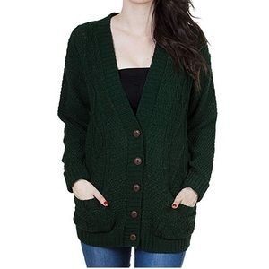 Chunky hunter green cable knit boyfriend sweater